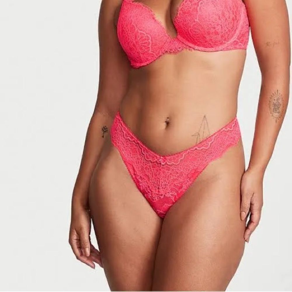 Victoria’s Secret Dream Angels high leg lace Brazilian slip panty Coral - Picture 8 of 9